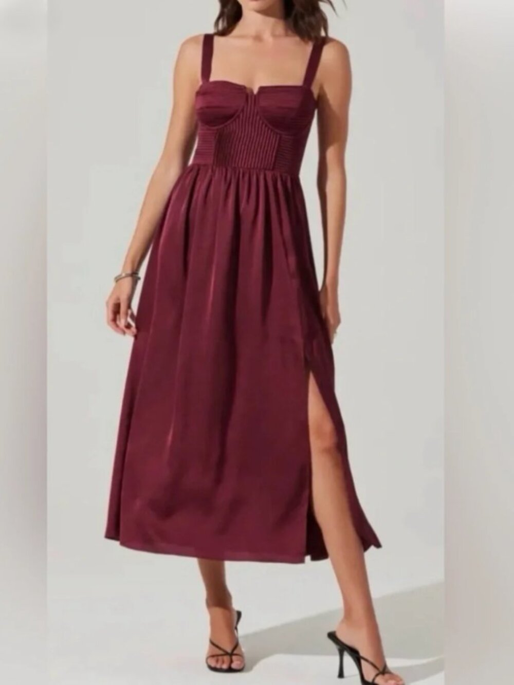 NWT ASTR the Label  Pleated Bustier Midi Dress Wine Maroon Burgundy Small